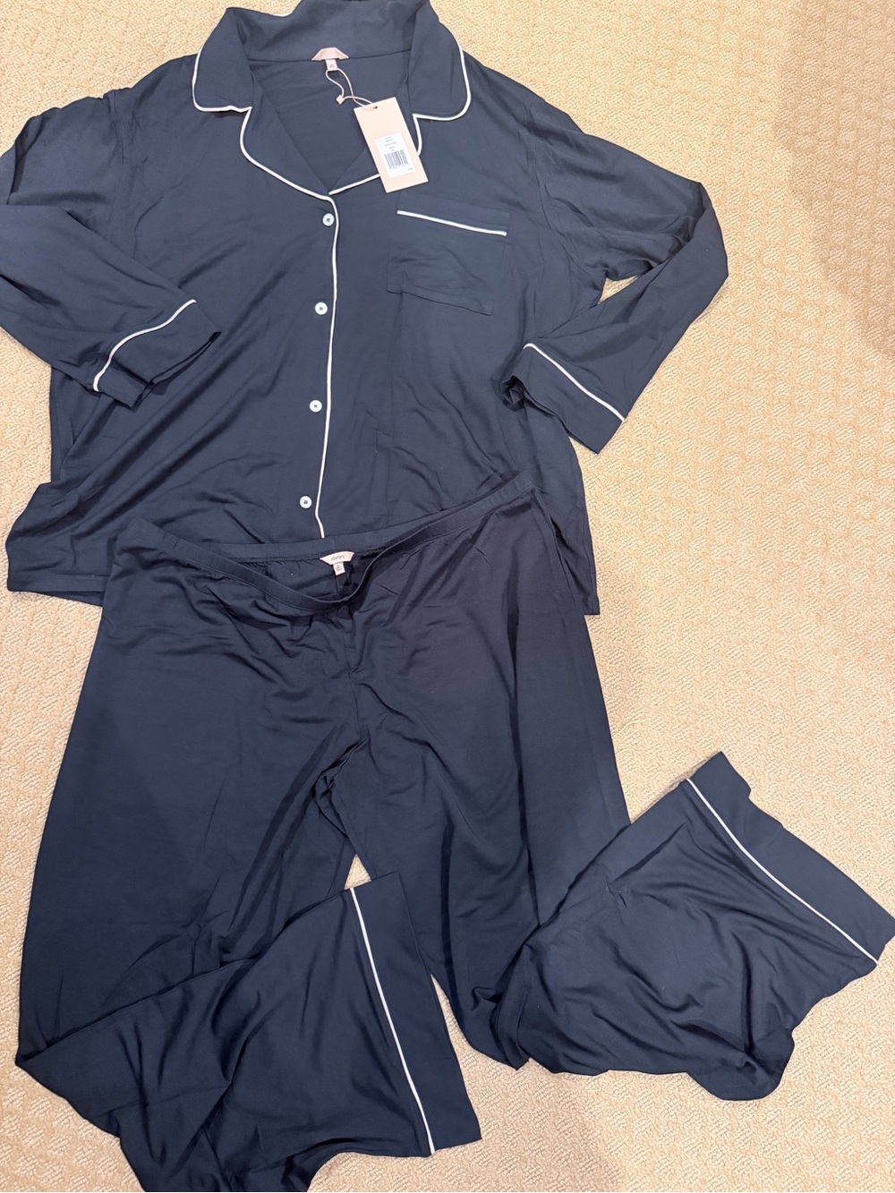 Eberjey XL NWT Black Pajama Set with White Piping